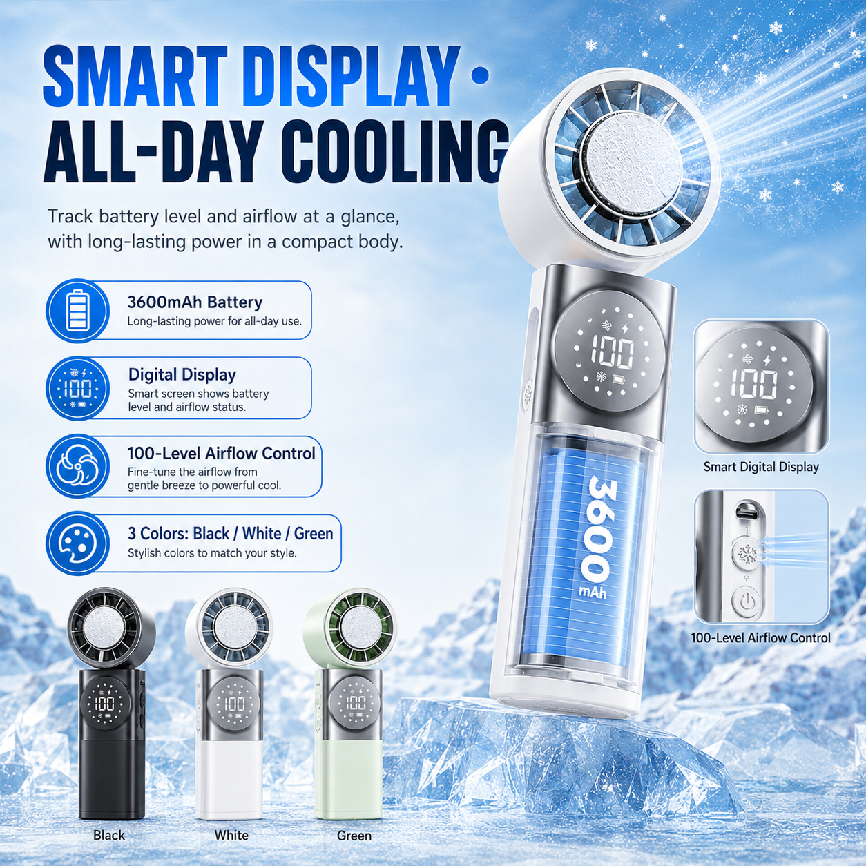 2-in-1 Portable Ice-Cooling Fan & Power Bank with Retractable Type-C Cable βοΈπ