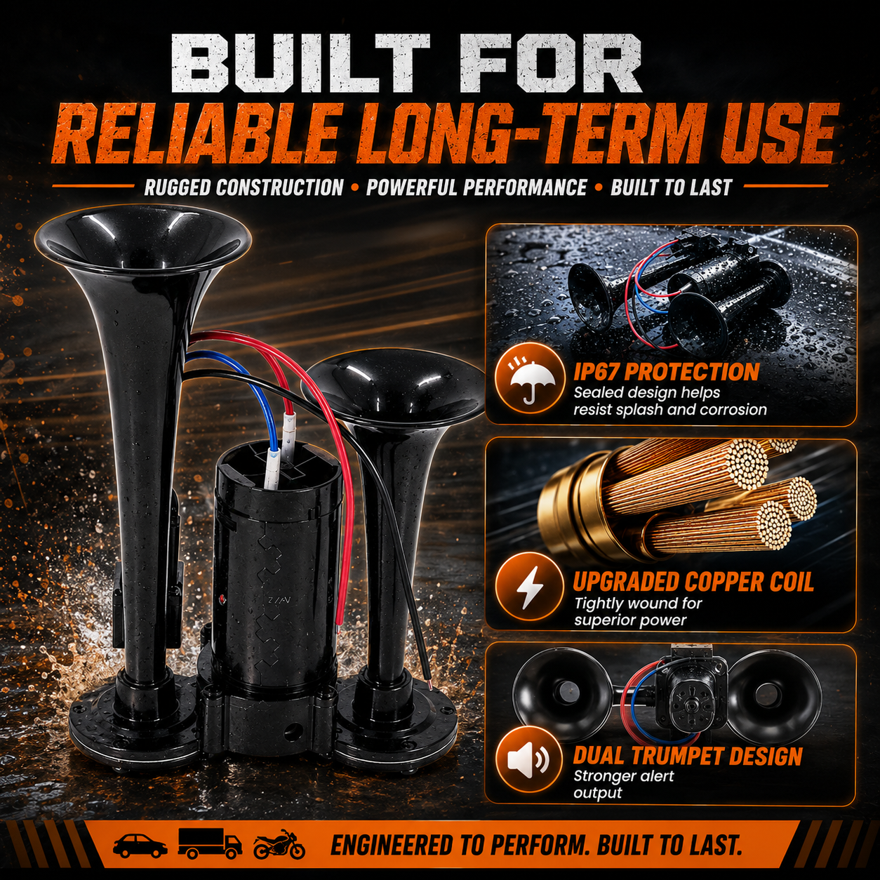 π£ ThunderBlast Dual Trumpet Air Horn β Ultra-Loud 12V/24V Power for Cars, Trucks & Motorcycles