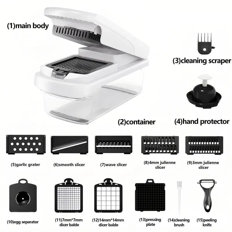 🥕🥕15-in-1 Vegetable Chopper | Multifunctional Food Cutter with Container