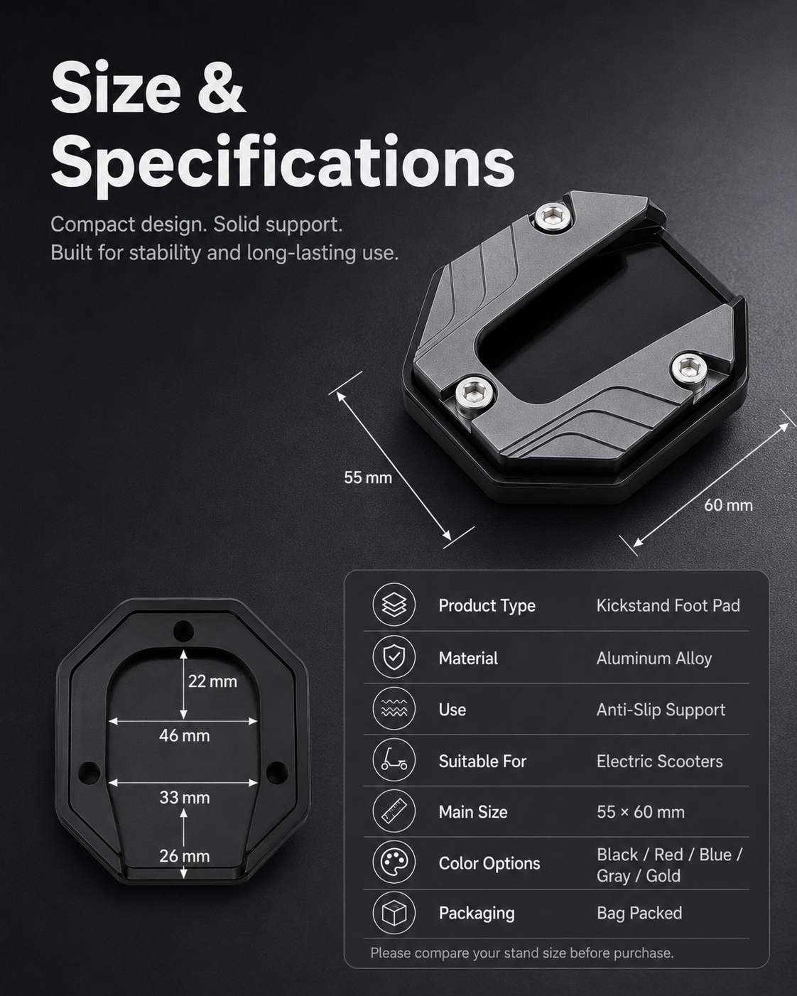 Motorcycle Kickstand Foot Side Stand Extension Pad