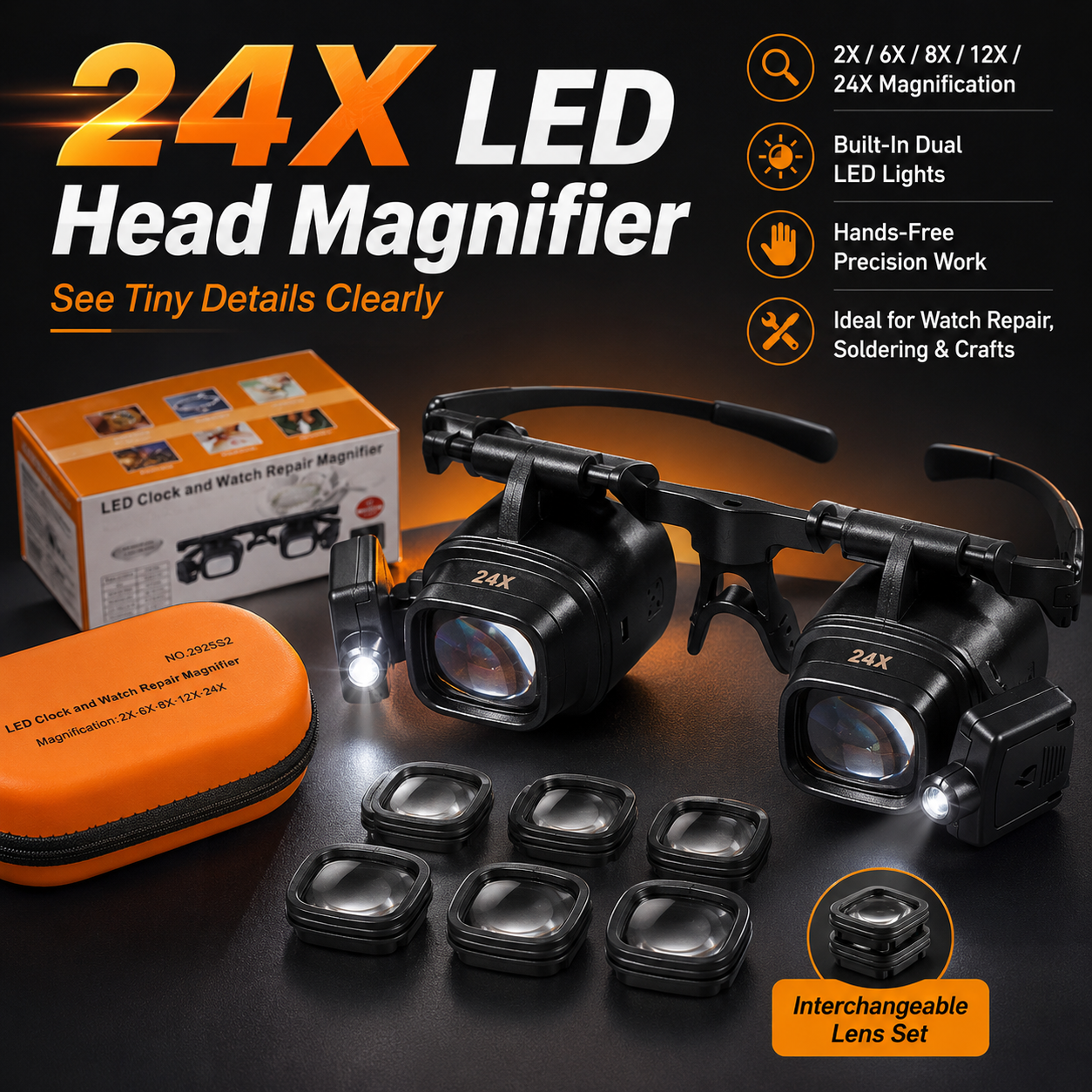 🔍 See Every Tiny Detail — 24X LED Hands-Free Magnifier for Precision Work 💡🔧
