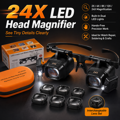 🔍 See Every Tiny Detail — 24X LED Hands-Free Magnifier for Precision Work 💡🔧
