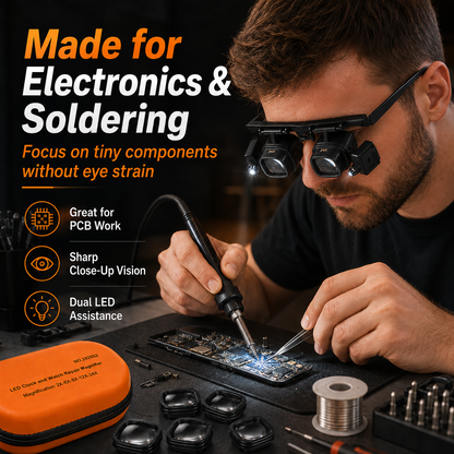 🔍 See Every Tiny Detail — 24X LED Hands-Free Magnifier for Precision Work 💡🔧