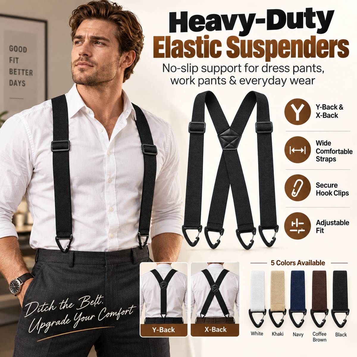 👔 Adjustable Men’s Suspenders – Secure Fit, All-Day Comfort