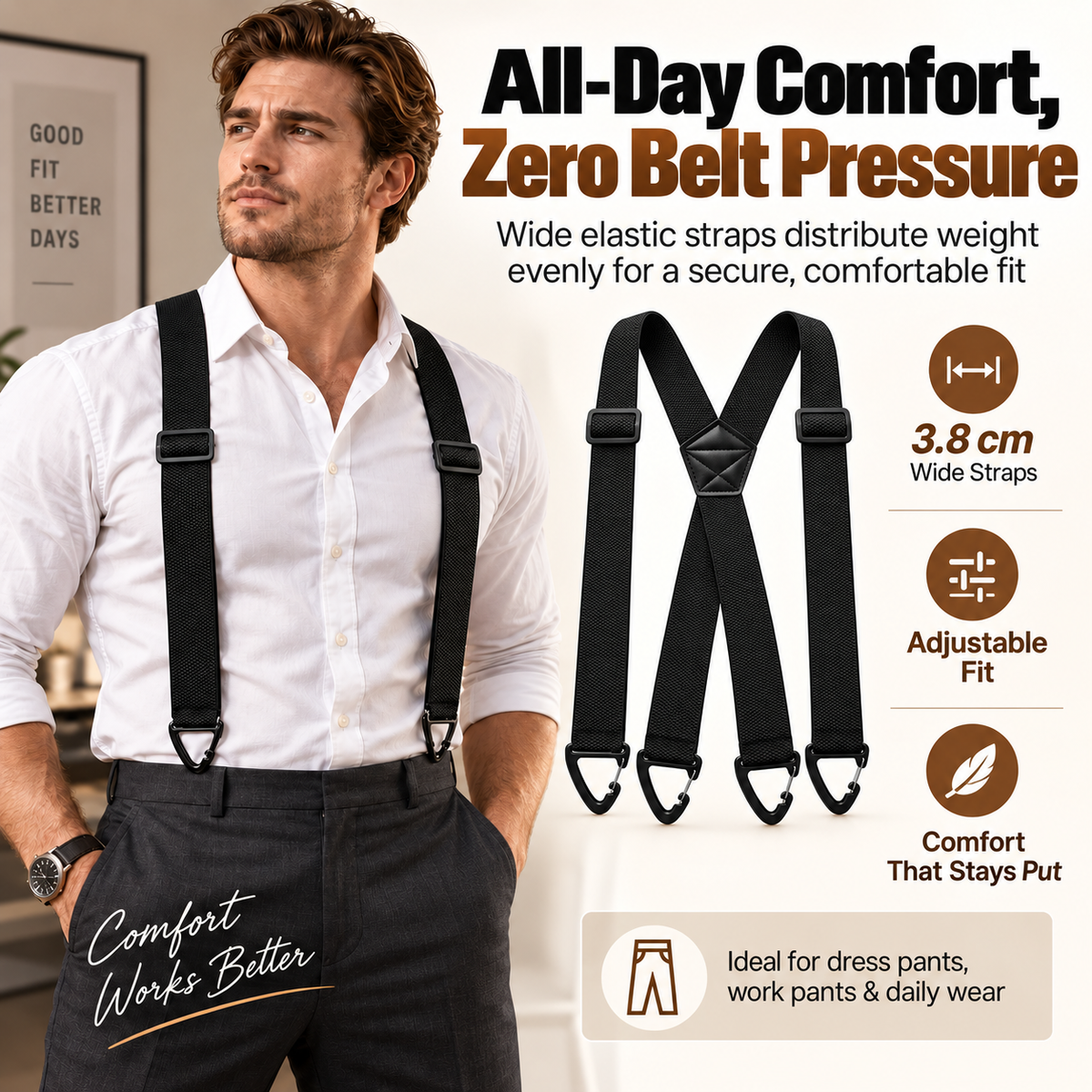 👔 Adjustable Men’s Suspenders – Secure Fit, All-Day Comfort
