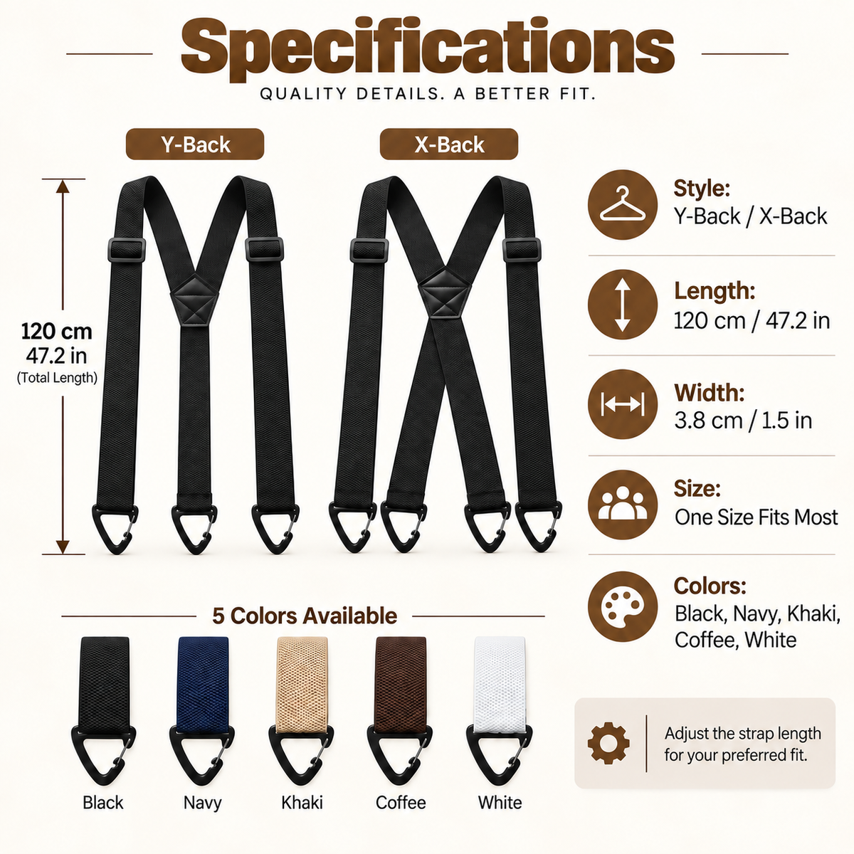 👔 Adjustable Men’s Suspenders – Secure Fit, All-Day Comfort