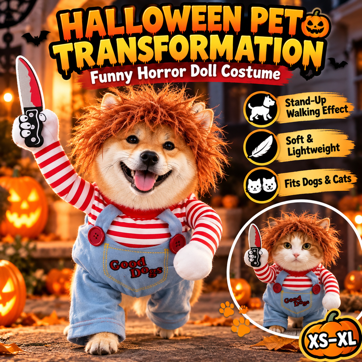 🎃 Funny Halloween Pet Costume – Turn Your Dog or Cat Into the Party Star! 🐶🔪🐱