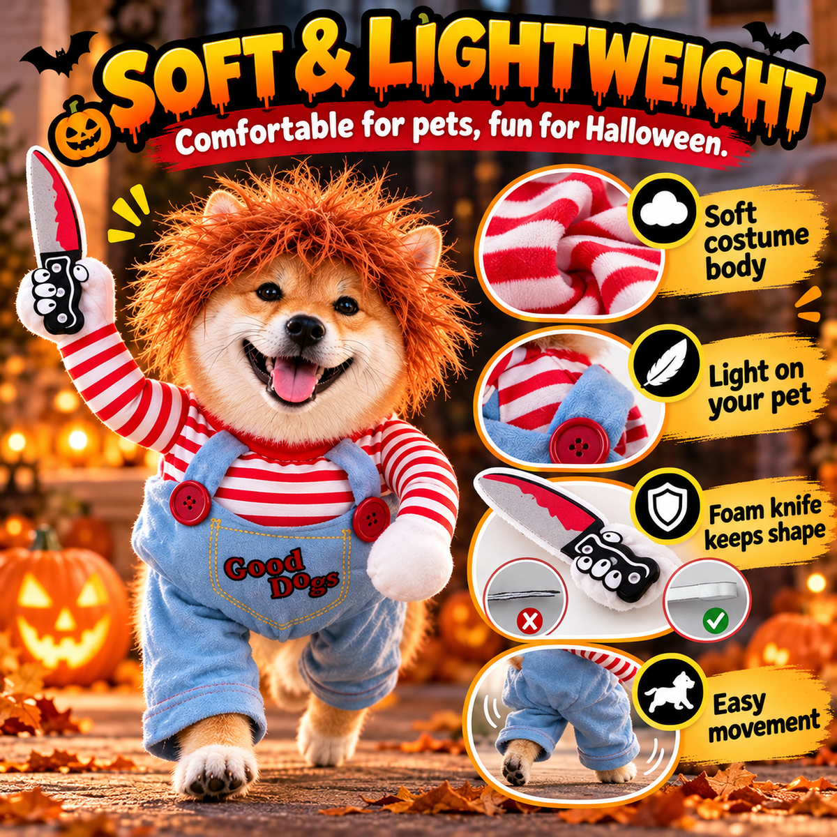🎃 Funny Halloween Pet Costume – Turn Your Dog or Cat Into the Party Star! 🐶🔪🐱