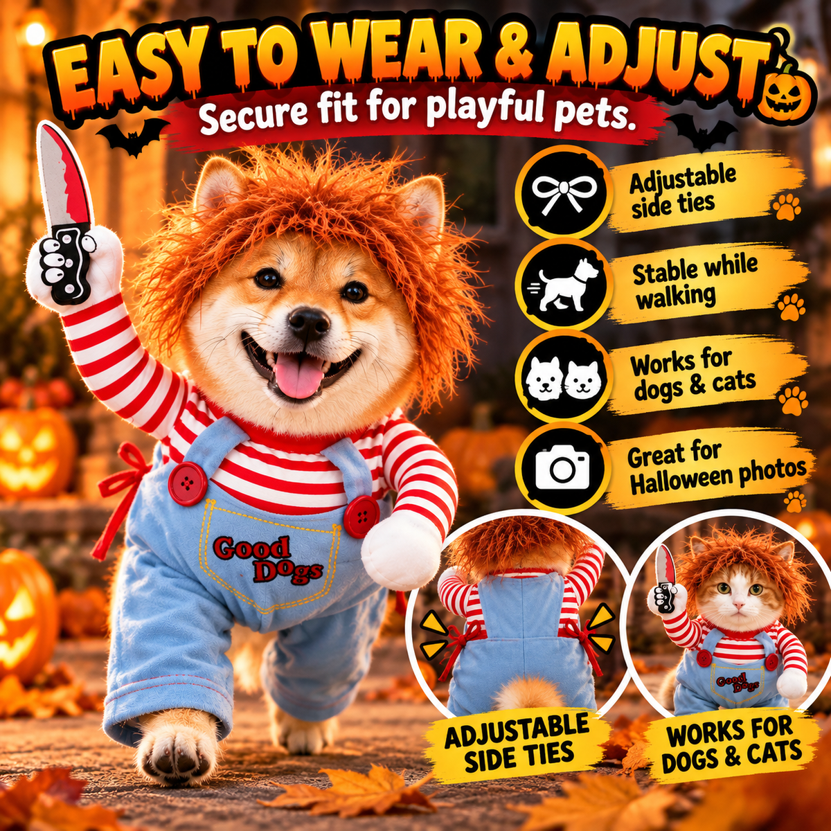 🎃 Funny Halloween Pet Costume – Turn Your Dog or Cat Into the Party Star! 🐶🔪🐱