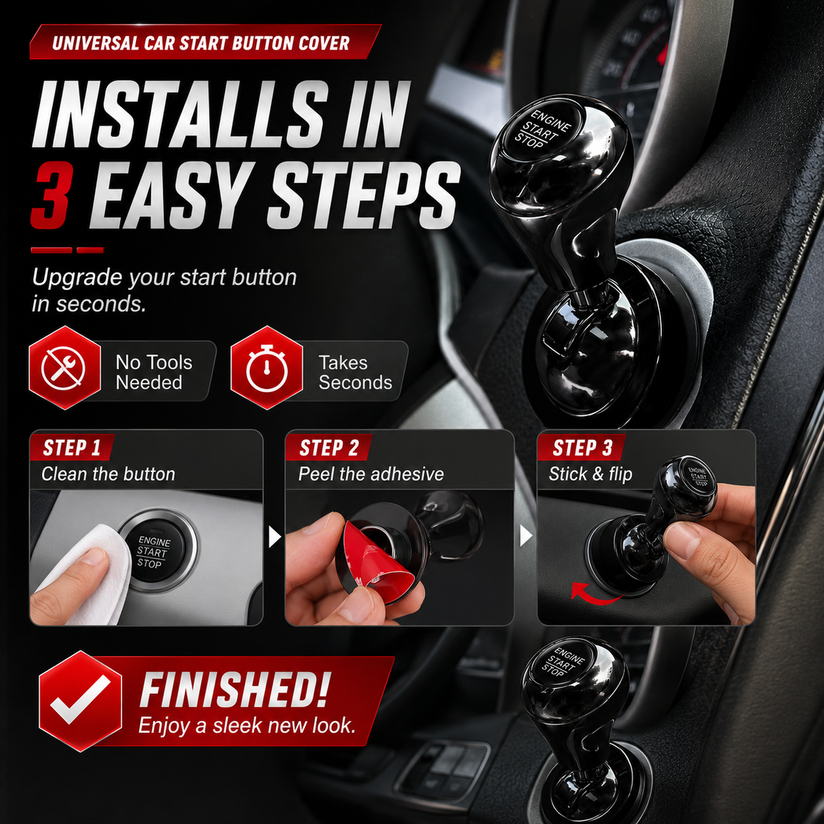 One-Touch Start Lever™ – Turn Your Push-Start Button Into a Fun, Sporty Metal Ignition Switch 🚗