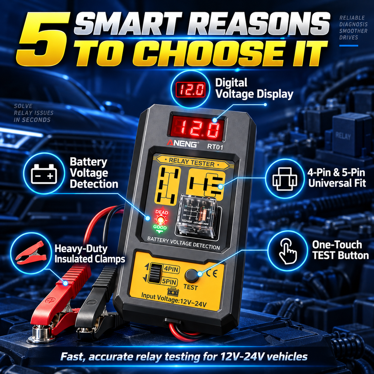 🚗 Find Bad Relays in Seconds ⚡ 12V–24V Automotive Relay & Battery Voltage Tester