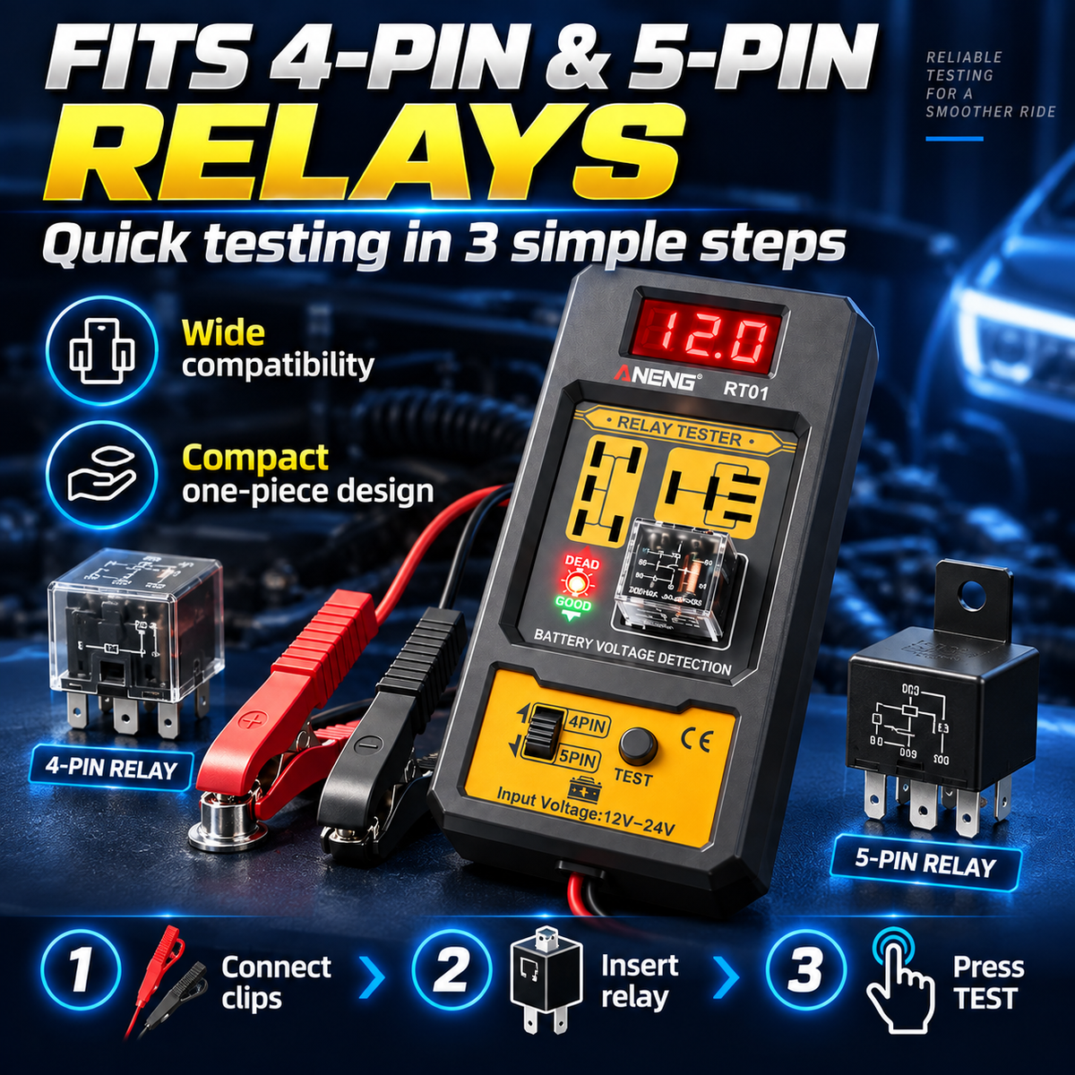 🚗 Find Bad Relays in Seconds ⚡ 12V–24V Automotive Relay & Battery Voltage Tester