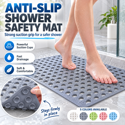🛁 Anti-Slip Suction Shower Mat — Powerful Grip, Fast Drainage & Safer Steps 💧