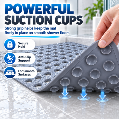 🛁 Anti-Slip Suction Shower Mat — Powerful Grip, Fast Drainage & Safer Steps 💧
