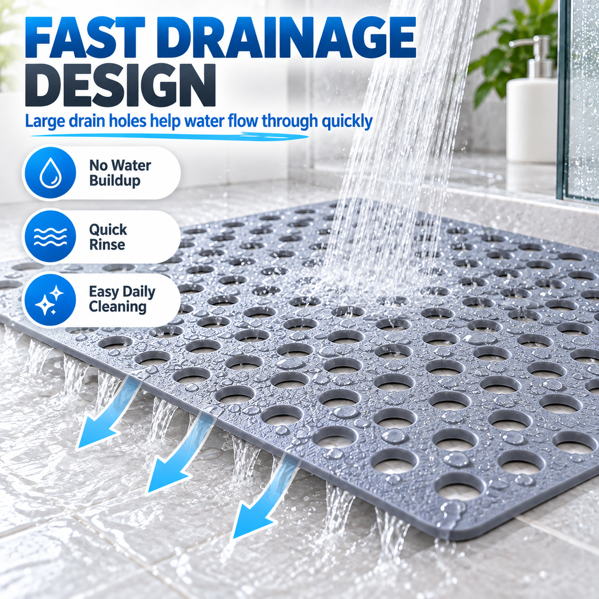 🛁 Anti-Slip Suction Shower Mat — Powerful Grip, Fast Drainage & Safer Steps 💧