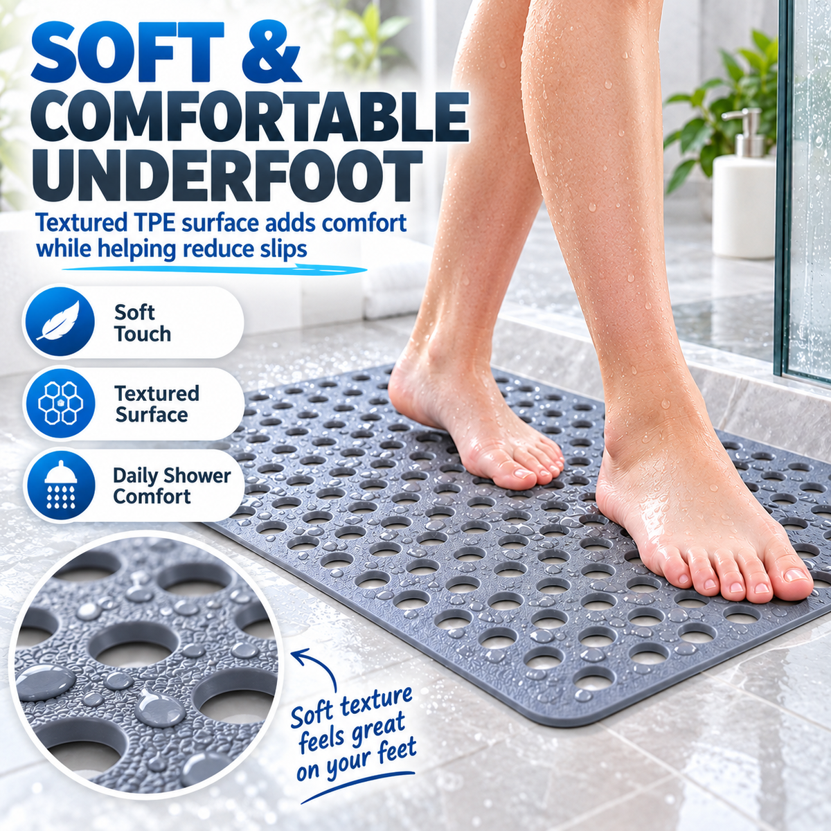 🛁 Anti-Slip Suction Shower Mat — Powerful Grip, Fast Drainage & Safer Steps 💧