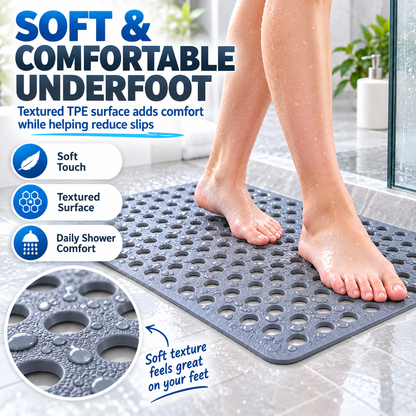 🛁 Anti-Slip Suction Shower Mat — Powerful Grip, Fast Drainage & Safer Steps 💧