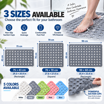 🛁 Anti-Slip Suction Shower Mat — Powerful Grip, Fast Drainage & Safer Steps 💧