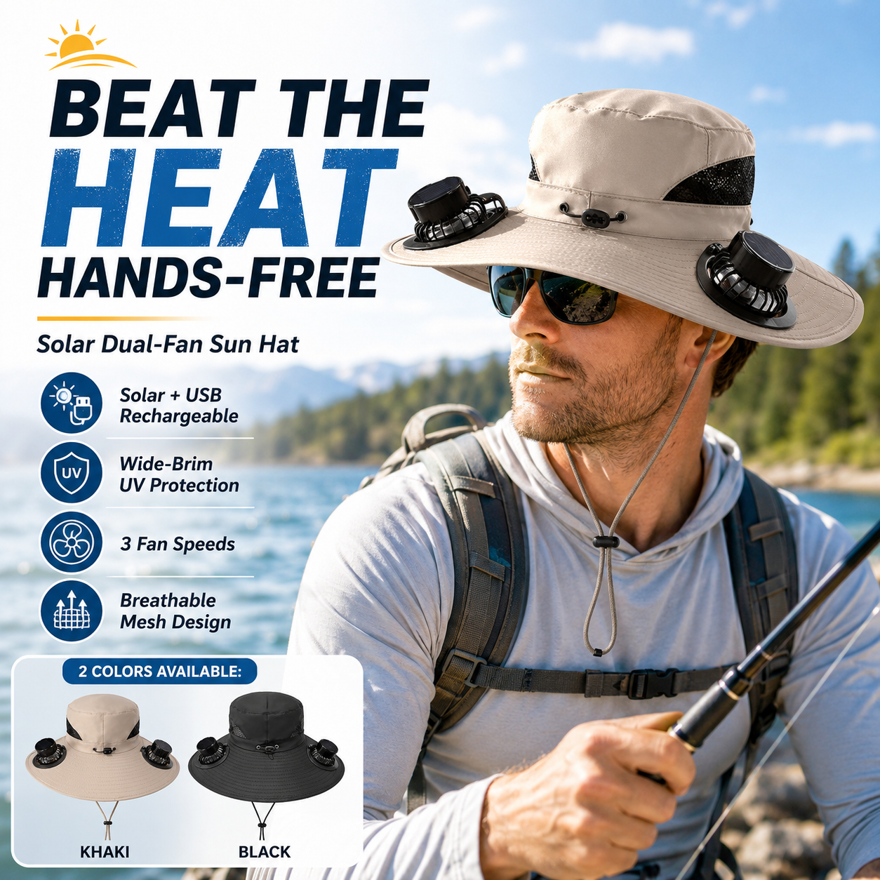☀️ SolarBreeze Dual-Fan Sun Hat – Hands-Free Cooling & All-Day Sun Protection 🧊