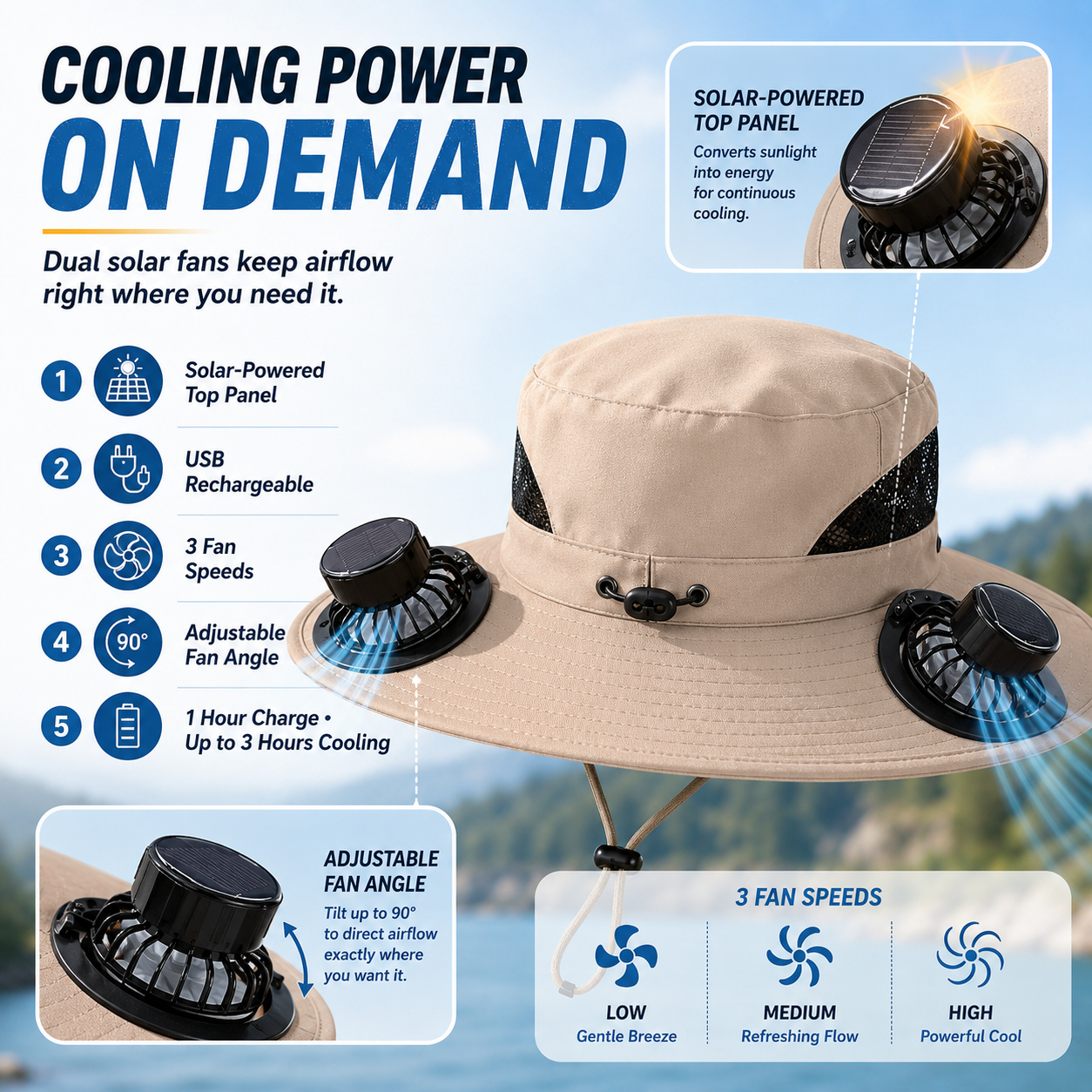 ☀️ SolarBreeze Dual-Fan Sun Hat – Hands-Free Cooling & All-Day Sun Protection 🧊