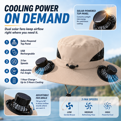 ☀️ SolarBreeze Dual-Fan Sun Hat – Hands-Free Cooling & All-Day Sun Protection 🧊