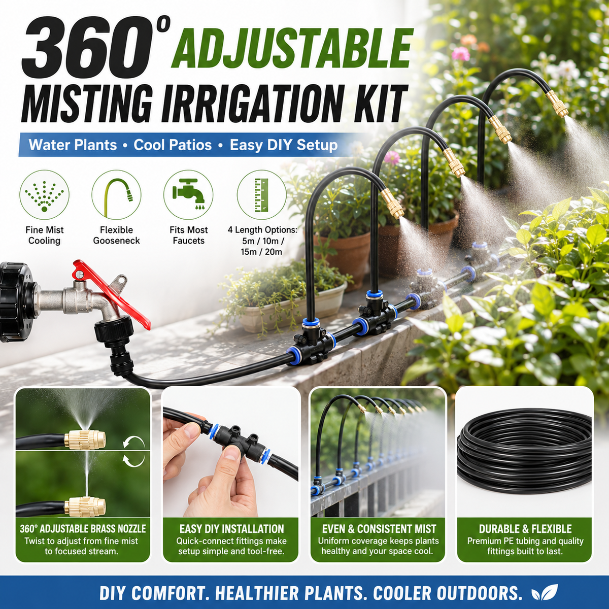💦 360° Adjustable Garden Misting System 🌿 – Effortless Watering, Wider Coverage & Easy DIY Setup