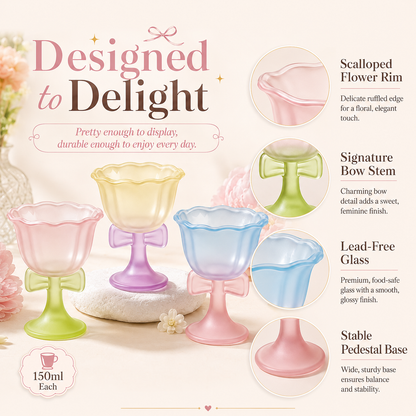 Dreamy Bowknot Dessert Goblet Set – 3-Piece Pastel Glass Cups for Ice Cream, Cocktails & Sweet Moments🎀