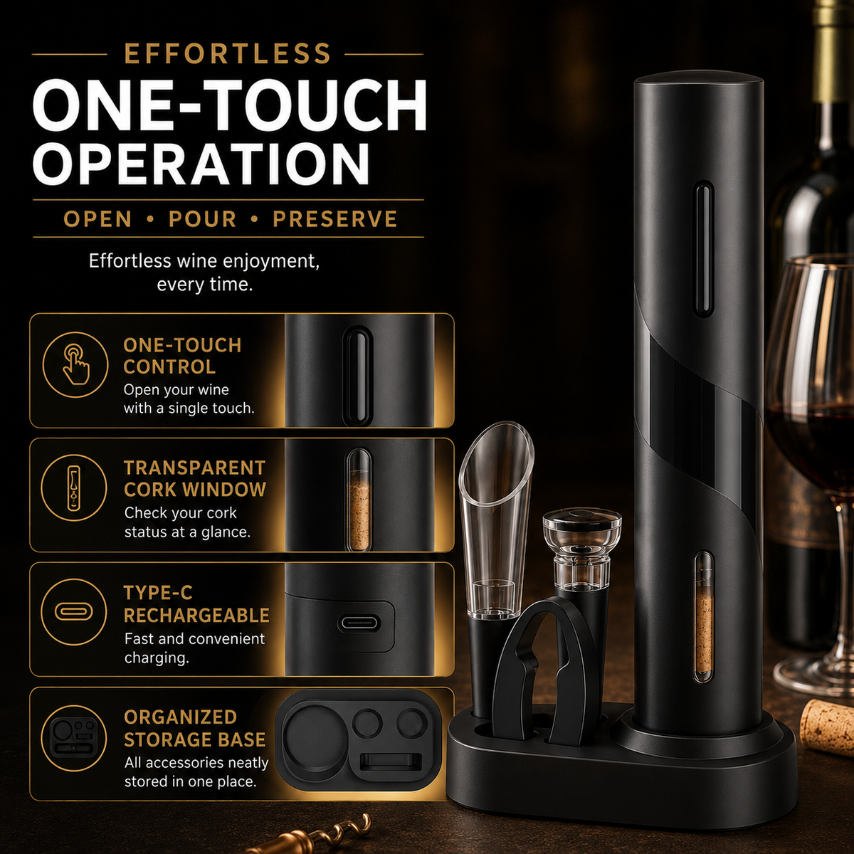 🍷Automatic Electric Wine Opener Set – Open, Pour & Preserve
