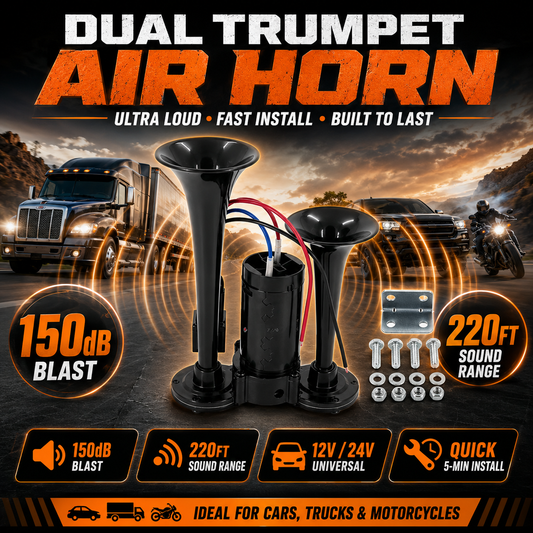 📣 ThunderBlast Dual Trumpet Air Horn — Ultra-Loud 12V/24V Power for Cars, Trucks & Motorcycles