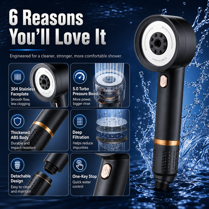 🚿 High-Pressure Filter Shower Head – 4 Spray Modes • Powerful Flow • Cleaner, Spa-Like Showers 💧