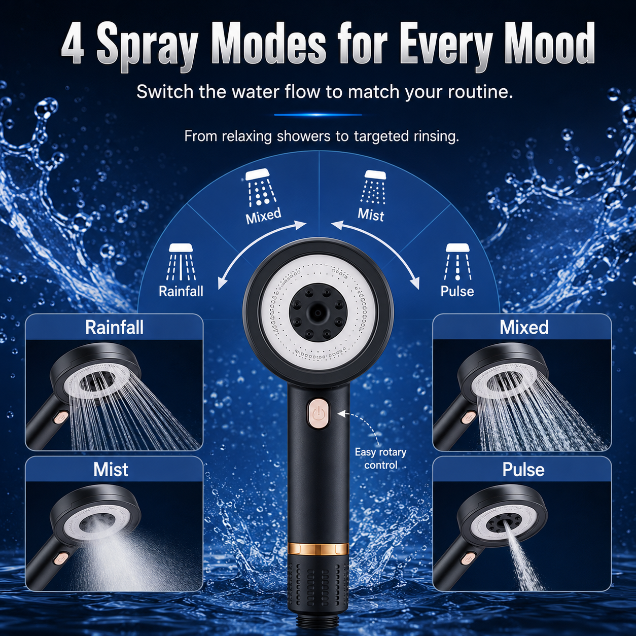 🚿 High-Pressure Filter Shower Head – 4 Spray Modes • Powerful Flow • Cleaner, Spa-Like Showers 💧