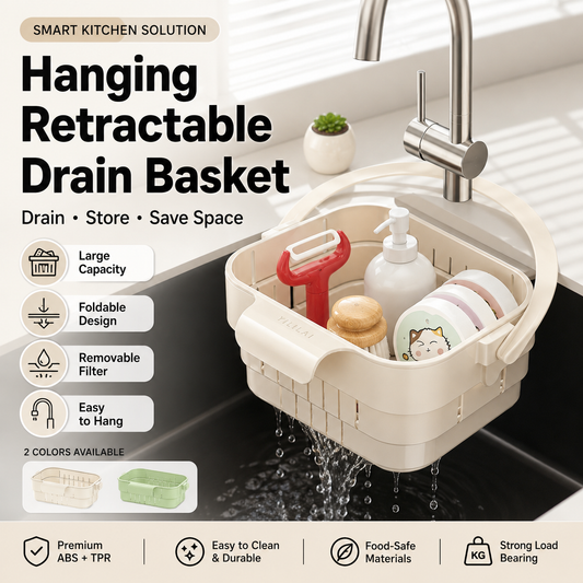 🔥 Foldable Hanging Sink Basket – Retractable Drain Colander for Washing, Straining & Kitchen Storage