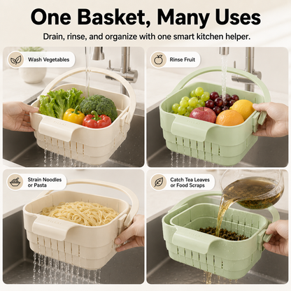 🔥 Foldable Hanging Sink Basket – Retractable Drain Colander for Washing, Straining & Kitchen Storage