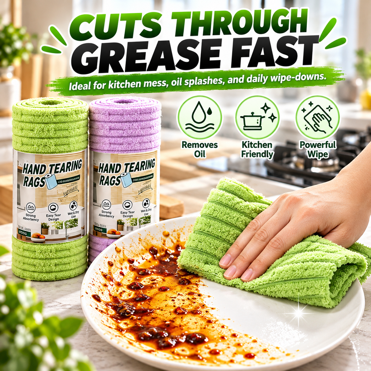🧽 Tear-Off Cleaning Cloth Roll – Ultra-Powerful Cleaning, Wipes Away Grease in One Swipe! ✨ Super Absorbent & Reusable