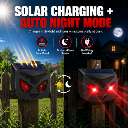 🦌 Solar Animal Repeller – Powerful Flashing LED Wildlife Deterrent | ☀️ Solar Powered · 🌙 Auto Night Activation · 🌧️ IP44 Waterproof