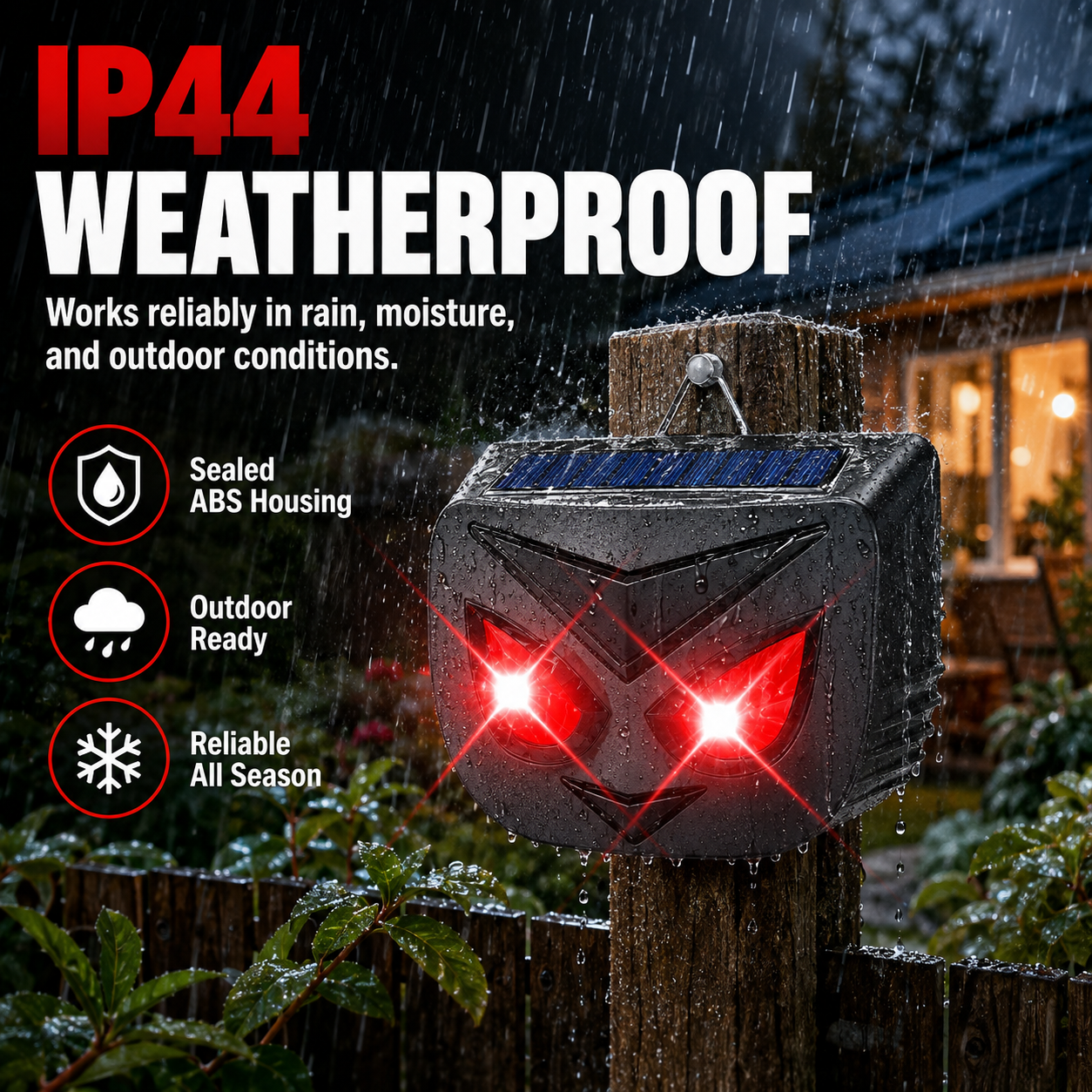 🦌 Solar Animal Repeller – Powerful Flashing LED Wildlife Deterrent | ☀️ Solar Powered · 🌙 Auto Night Activation · 🌧️ IP44 Waterproof