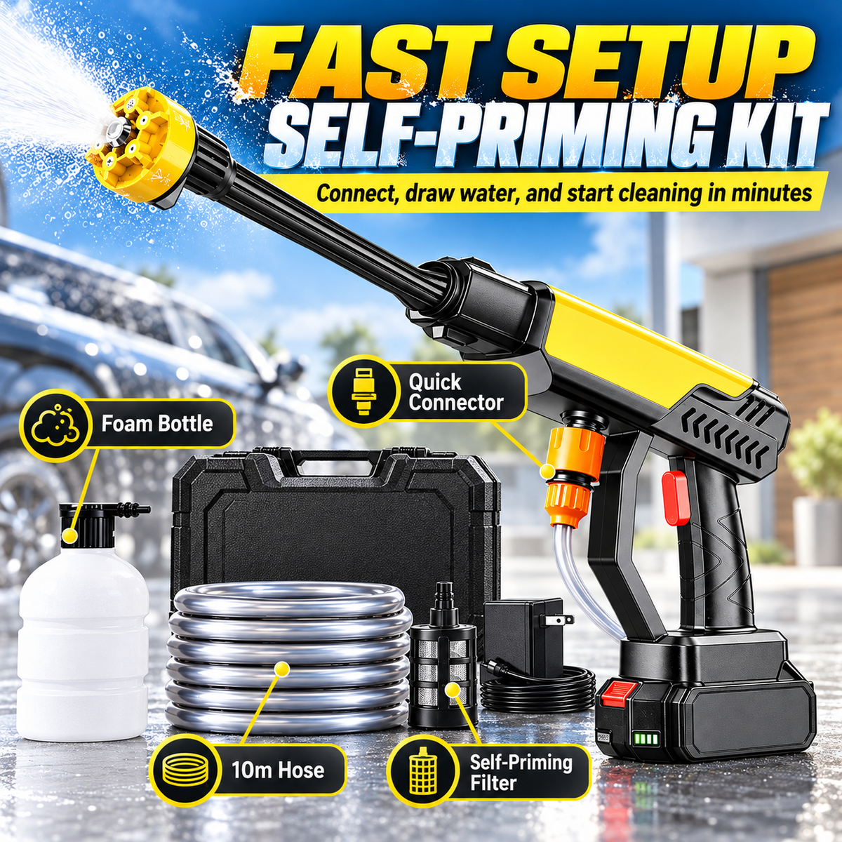 💦 Cordless High-Pressure Washer Gun – 🔋 Rechargeable Power | 🚗 6-in-1 Spray Nozzle | ✨ Effortless Cleaning Anywhere