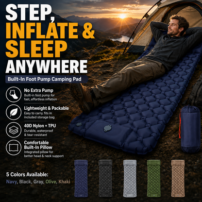 🏕️ Inflate in 60 Seconds & Sleep Anywhere — Built-In Foot Pump Camping Pad