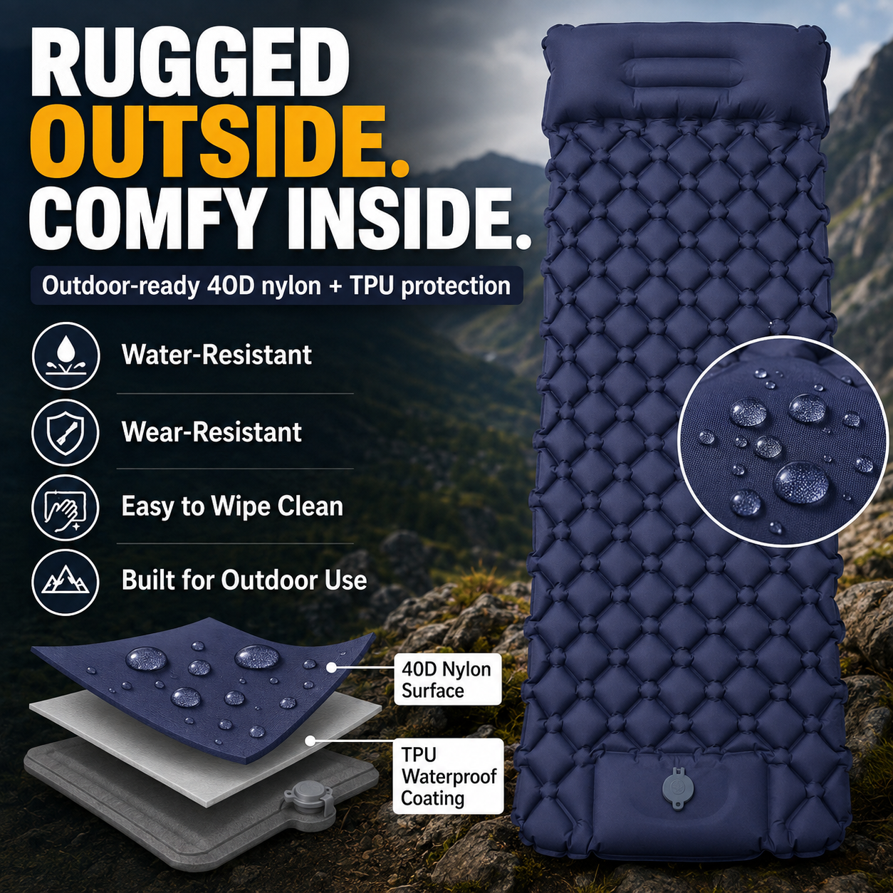 🏕️ Inflate in 60 Seconds & Sleep Anywhere — Built-In Foot Pump Camping Pad