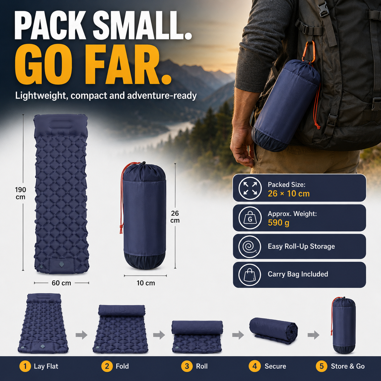 🏕️ Inflate in 60 Seconds & Sleep Anywhere — Built-In Foot Pump Camping Pad