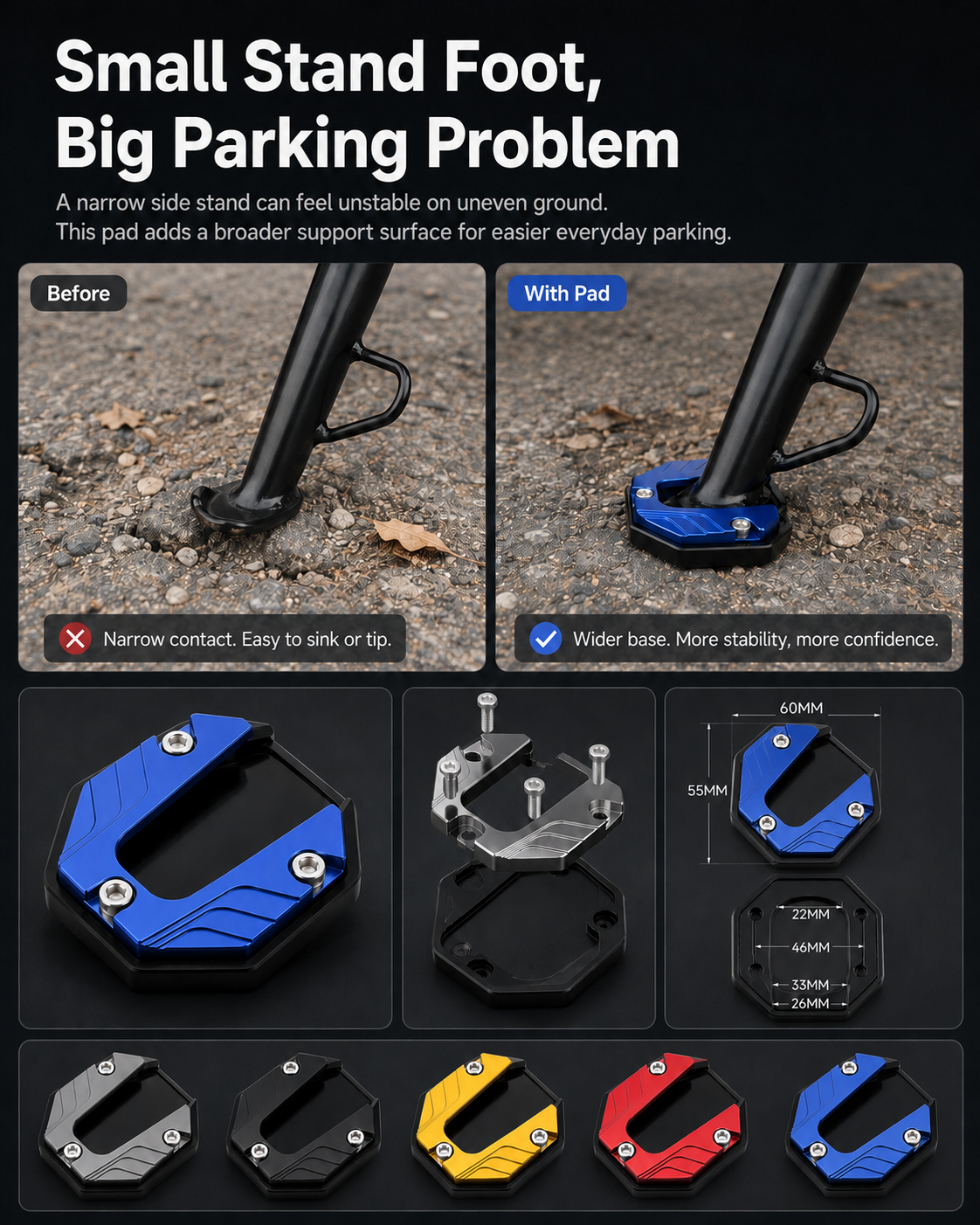 Motorcycle Kickstand Foot Side Stand Extension Pad