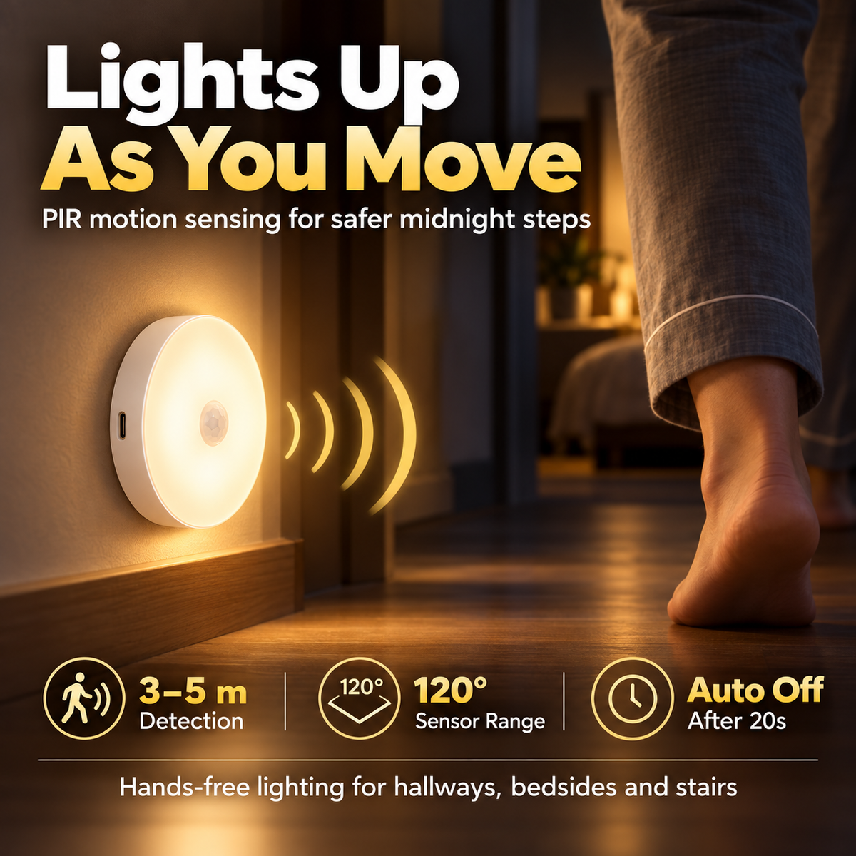 💡 Smart Motion Sensor Night Light – Auto On/Off, USB Rechargeable & Easy Magnetic Installation