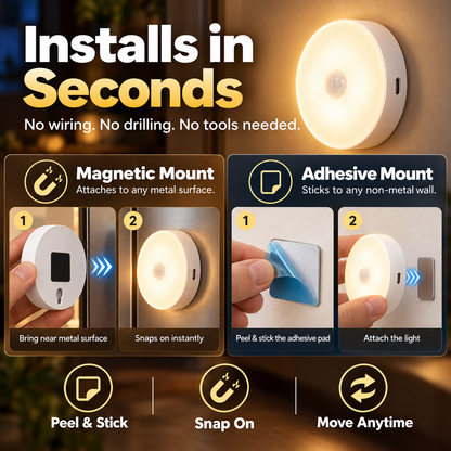 💡 Smart Motion Sensor Night Light – Auto On/Off, USB Rechargeable & Easy Magnetic Installation