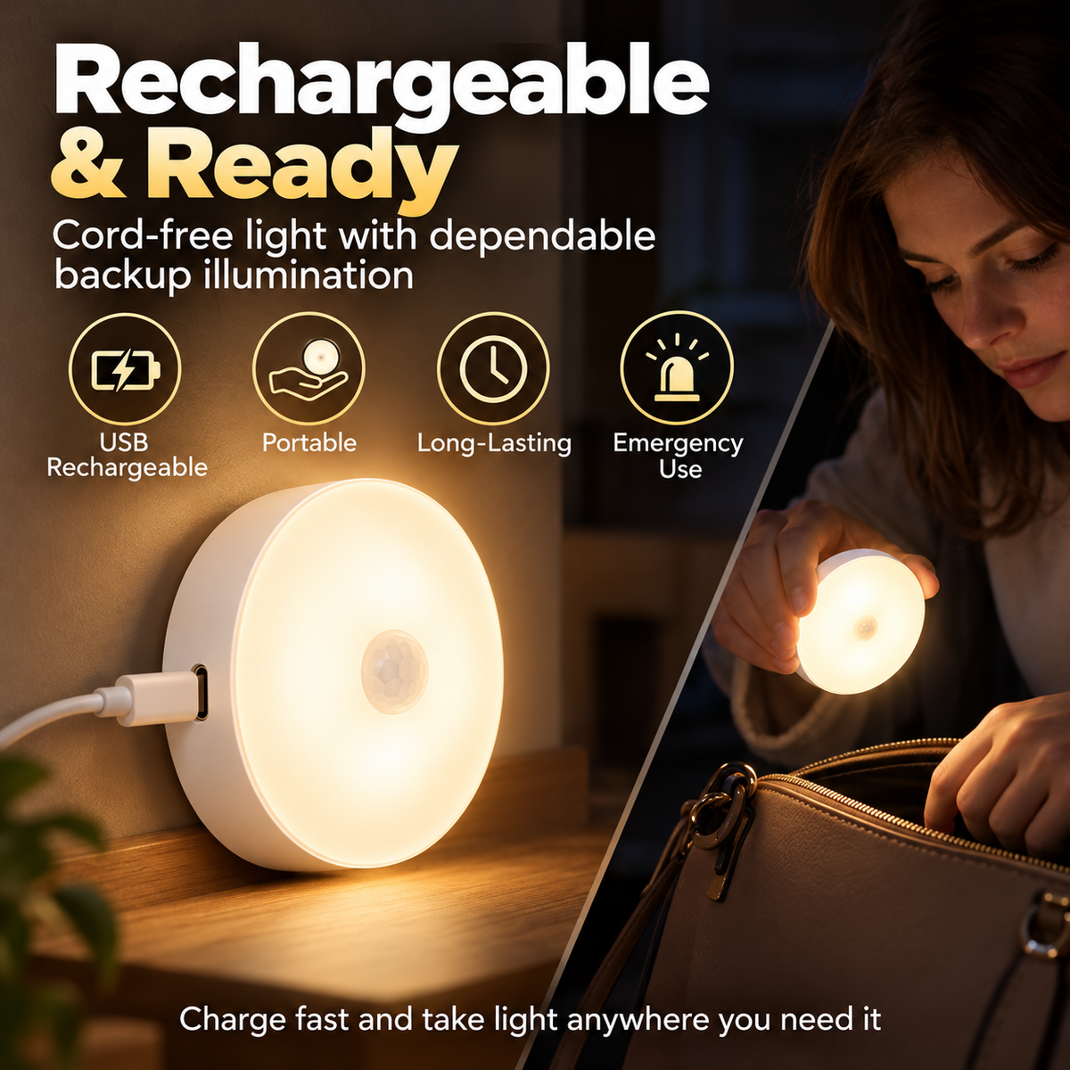 💡 Smart Motion Sensor Night Light – Auto On/Off, USB Rechargeable & Easy Magnetic Installation