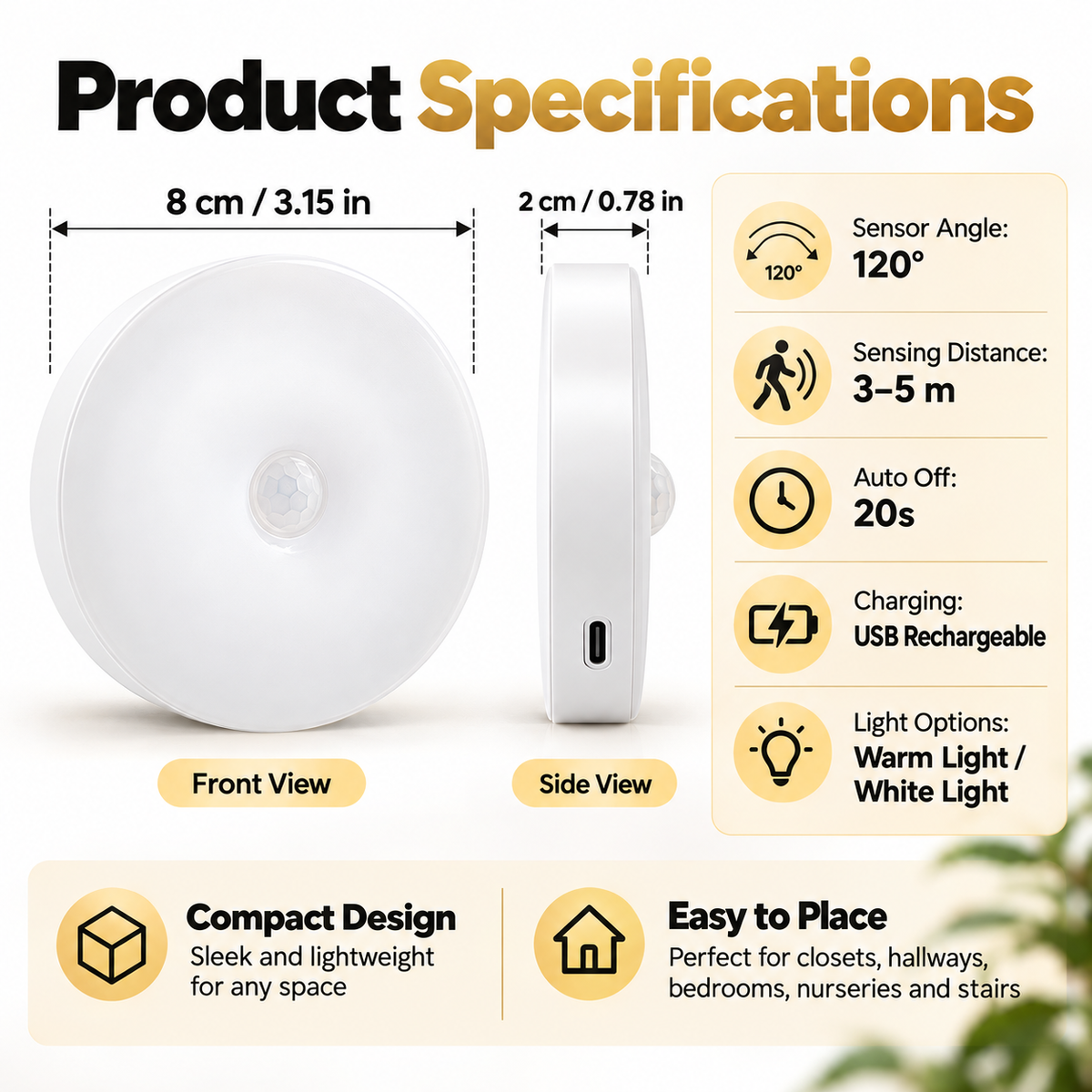 💡 Smart Motion Sensor Night Light – Auto On/Off, USB Rechargeable & Easy Magnetic Installation