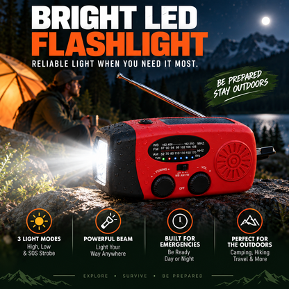 ⚡ 2000mAh Emergency Hand-Crank Radio – Solar Power, SOS Alert & LED Flashlight