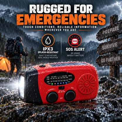 ⚡ 2000mAh Emergency Hand-Crank Radio – Solar Power, SOS Alert & LED Flashlight