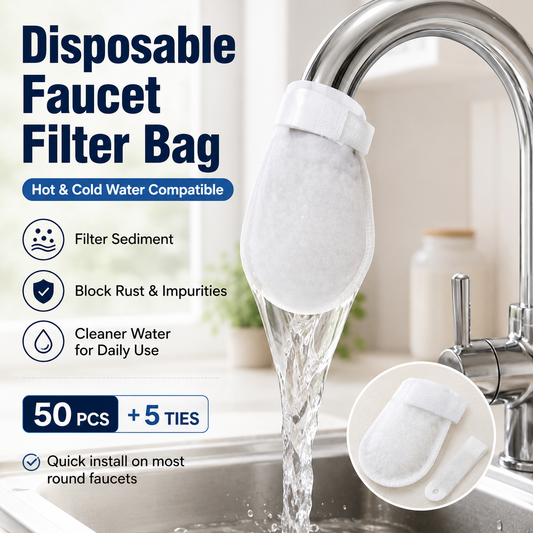 Disposable Faucet Filter Bags – 50PCS + 5 Ties | Cleaner Water for Daily Washing🚰