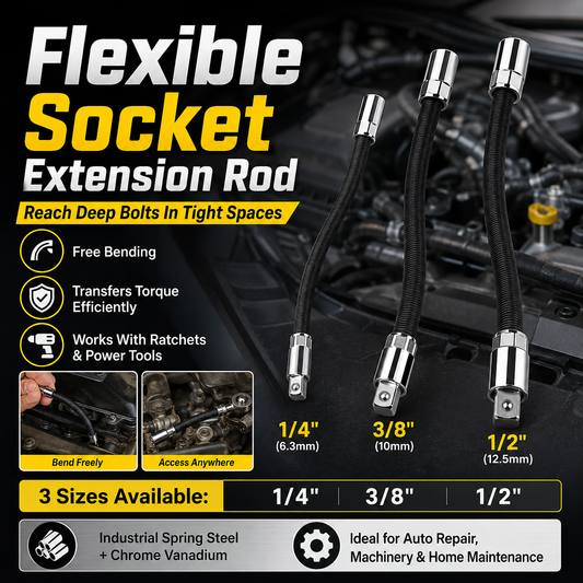 Flexible Socket Extension Rod Set – Bendable Ratchet Adapter for Tight Spaces, Auto Repair & DIY