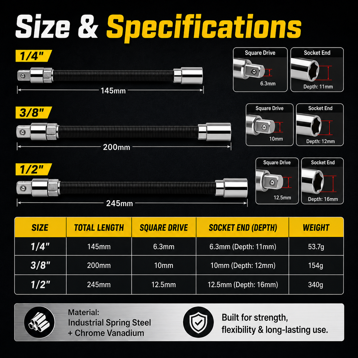 Flexible Socket Extension Rod Set – Bendable Ratchet Adapter for Tight Spaces, Auto Repair & DIY